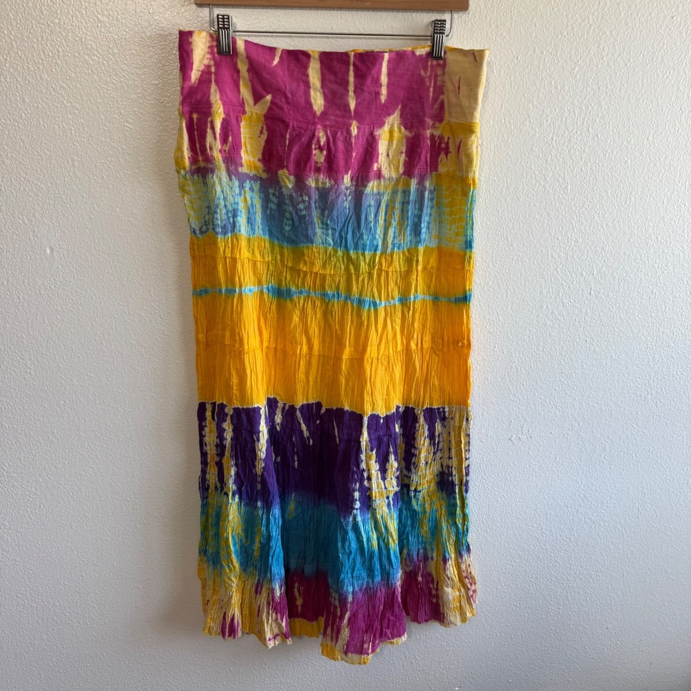 NEW Cute Options Size XL Multicolor Tie Dye Print Maxi Skirt Hippie Boho Artsy